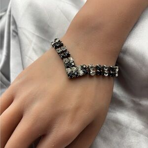 Vintage MCM V-Shape Tuxedo Rhinestone Bracelet - Art Deco Style